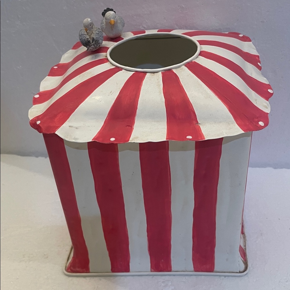 Vintage Laura Ashley Hand painted Seaside tissue box birds Red Striped metal Tin - Picture 7 of 11